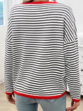 Devine Striped Round Neck Dropped Shoulder Sweater