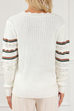 Striped Hollow Out Round Neck Long Sleeve Sweater