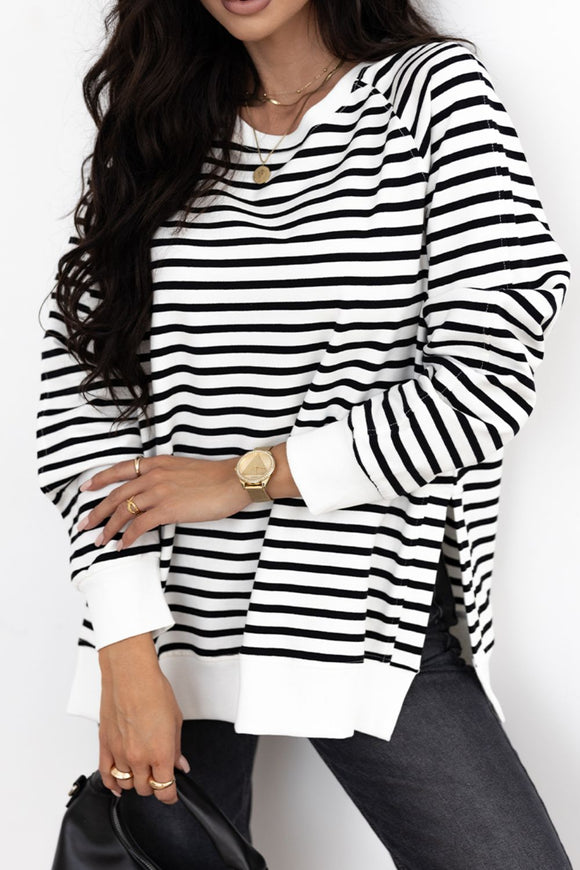 Side Slit Stripe Raglan Sleeve Sweatshirt