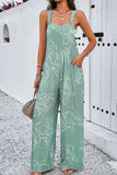 Devine Printed Wide Strap Jumpsuit with Pockets