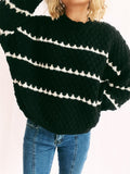 Contrast Stripes Round Neck Long Sleeve Sweater