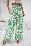 Devine Smocked Printed Wide Leg Pants with Pockets