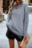 Devine Cable-Knit Round Neck Drop Shoulder Sweater