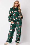 Christmas Hat Pattern Round Neck Long Sleeve Top and Pants Set