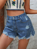 Distressed Raw Hem Denim Shorts