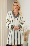 Striped V-Neck Dropped Shoulder Sweater