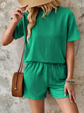 Lovelet Textured Round Neck Short Sleeve Top and Shorts Set