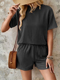 Lovelet Textured Round Neck Short Sleeve Top and Shorts Set