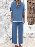 Devine Contrast Trim Round Neck Top and Pants Set