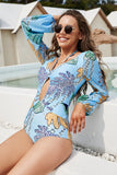 Cutout Printed Balloon Sleeve One-Piece Swimwear