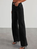 Raw Hem Wide Leg Jeans with Pockets