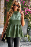 Devine Dotted Frill Trim Sleeveless Tiered Top