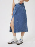 Slit Midi Denim Skirt with Pockets