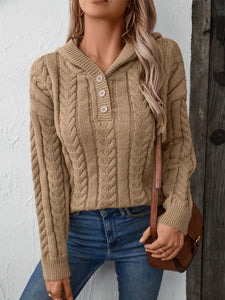 Cable-Knit Long Sleeve Hooded Sweater