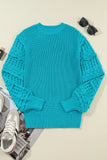 Openwork Frill Round Neck Long Sleeve Sweater