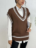 Pearl Trim Contrast V-Neck Sweater Vest