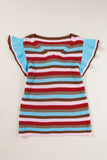 Ruffled Striped V-Neck Cap Sleeve Knit Top