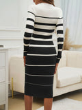 Devine Color Block Round Neck Long Sleeve Midi Dress