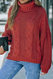 Cable-Knit Turtleneck Dropped Shoulder Sweater