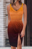 Slit Ruched Gradient Cami Dress