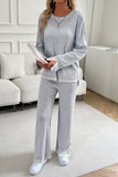 Devine Contrast Trim Round Neck Top and Pants Set