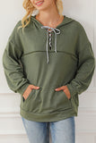 Lace Up Drop Shoulder Long Sleeve Hoodie