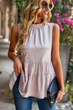 Devine Dotted Frill Trim Sleeveless Tiered Top