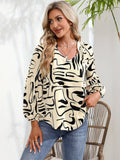 Printed Notched Long Sleeve Blouse