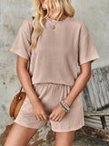 Lovelet Textured Round Neck Short Sleeve Top and Shorts Set