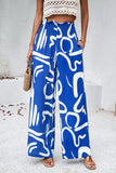 Devine Smocked Printed Wide Leg Pants with Pockets