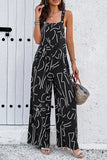 Devine Printed Wide Strap Jumpsuit with Pockets