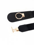 PU Elastic Wide Belt with Alloy Buckle